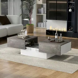 Merax Couchtisch mit Barfunktion, Wohnzimmertisch mit ausziehbarem Tischplatte, Grau