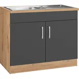 KOCHSTATION Spülenschrank »KS-Colmar«, 100 cm, mit Metallgriff, grau