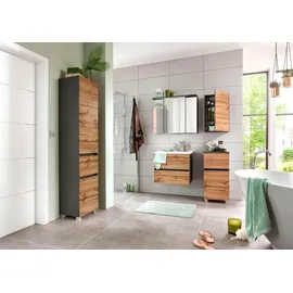 WELLTIME Waschbeckenunterschrank WELLTIME "Lucca", grau (eichefarben, eichefarben, graphit), B:60cm H:56cm T:47cm, Schränke, Waschbeckenunterschrank, Badmöbel, Waschtisch inkl. Waschbecken, Breite 60 cm