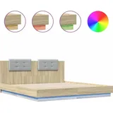 vidaXL Bettgestell mit Kopfteil & LED-Leuchten Sonoma-Eiche 180x200 cm