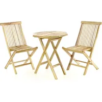 VCM 3-tlg. Balkonset Tisch aus Holz mit Klappstuhl Garten-Set Sitzgarnitur 60 cm