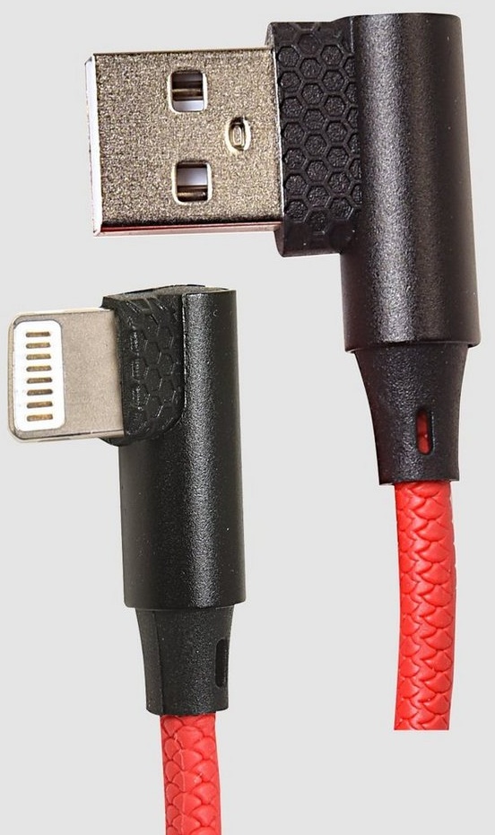 HEITECH 90 Grad iPhone Winkel Kabel abgewinkelt Nylon für Smartphones rot USB-Kabel rot