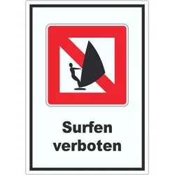 HB-Druck Windsurfen verboten Segelsurfen verboten Symbol und Text Aufkleber A4 (210x297mm)