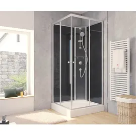 Schulte Komplettdusche Fertigdusche Rimini, 90 x 90 cm, Eckeinstieg, Sicherheitsglas (ESG) Klar hell (Duschkabine) und Schwarz (Rückwände), inkl, Duschsystem, Duschwanne, Duschtempel