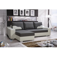 Fun Möbel Ecksofa COLLIN mit Schlaffunktion Weiss / Dunkelgrau Ottomane Links - Schwarz