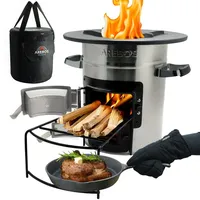 Arebos Raketenofen inkl. Grillpfanne Dutch Oven BBQ | Silber