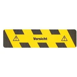 m2-AntirutschbelagTM, Warnmarkierung, schwarz/gelb, "Vorsicht", Streifen 150 x 610 mm