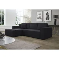 Fun Möbel Ecksofa Schlafsofa Sofa CONOR Kunstleder Schwarz Ottomane Links - Schwarz