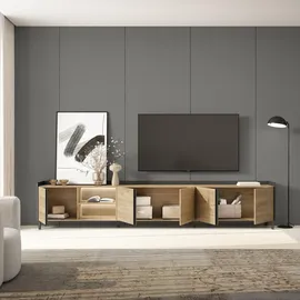 SKRAUT HOME Lowboard 309x61x35 cm Eiche Schwarz Holzwerkstoff