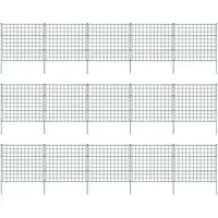 Sonnewelt Teichzaun Steckzaun Gartenzaun Metall zaun garten, Tiergehege Freigehege, für hunde- 15 Zaunelemente 18 Befestigungsstäbe (Grün, Gerade)