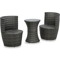 JUNZAI Tidyard 3-TLG. Bistro-Set mit Auflagen, Poly Rattan G... - Grau