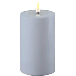 Deluxe Homeart LED Real Flame Outdoor Stumpenkerze staubig blau, Ø7,5 x H12,5cm, staubig blau