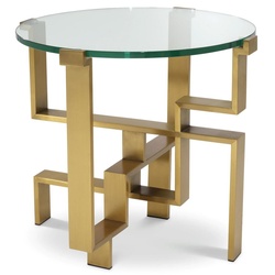 Casa Padrino Luxus Beistelltisch Messing Ø 60 x H. 54,5 cm - Runder Edelstahl Tisch mit Glasplatte - Luxus Möbel - Wohnzimmer Möbel - Hotel Möbel - Luxus Einrichtung - Wohnzimmer Einrichtung