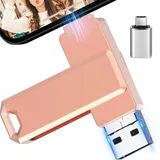 USB Stick 256gb 3-in-1 mit USB-C Adapter für Phone, Android, Tablet, PC und Laptop, Externer Speicherstick– Effizientes Backup von Fotos und Daten, Unterstützt iOS und Android,(Rosa)