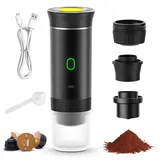 LOMUG Tragbare Kaffeemaschine, Elektrische Espressomaschine mit Akku, 3 in 1 Mini Kapselkaffeemaschine für Unterwegs Camping Reisen Zuhause Auto RV Wandern Büro