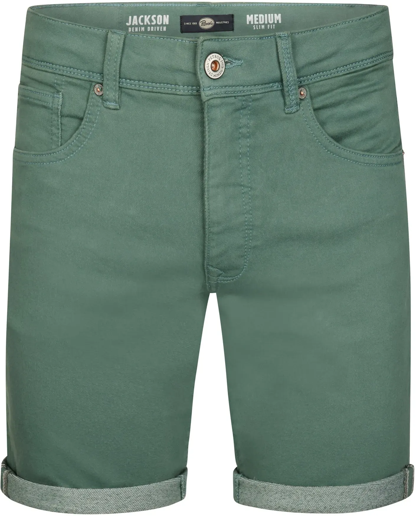 Jeansshorts PETROL INDUSTRIES, Herren, Gr. XXL (44), N-Gr, oil grün, Denim/Jeans, Obermaterial: 72% Baumwolle, 27% Polyester, 1% Elasthan, slim fit kniefrei, Jeans Jeansshorts, Sommerhose im Five-Pocket Style