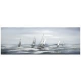 GILDE Bild Gemälde Silver Regatta (B x H x L) 150 x 50 x 0 cm handgemalt, mit Aluminium-Ornamenten