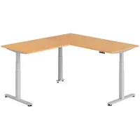 Bümö Eckschreibtisch, Buche, Silber, Nachbildung,Buche, Rechteckig, 180x74x200 cm, FSC
