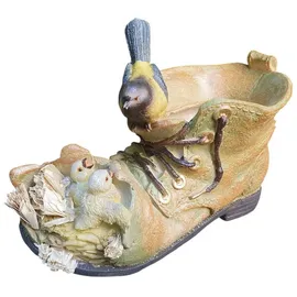 Aspinaworld Gartenfigur Vogel Pflanzschuh Gartendeko 21 cm – Federmotiv Übertopf Kunstharz, Pflanzgefäß Garten Deko Outdoor