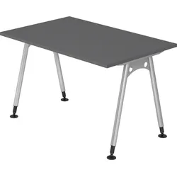 bümö manuell höhenverstellbarer Schreibtisch 120x80 cm in graphit - PC Tisch höhenverstellbar & klein, höhenverstellbarer Tisch Büro, kleiner