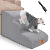 Myiosus Hundetreppe 3 Stufen, Haustiertreppe für Kleine Hunde und Katzen, Hund Treppe mit Waschbar Bezug, Hundetreppen aus Hochdichter Schwamm, Dog Stairs für Sofa Bett - mit 1 Fusselrollen