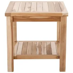 Garten Beistelltisch Teakholz 50 x 50 cm, Teakholz-Tisch mit Ablagefach, Raburg