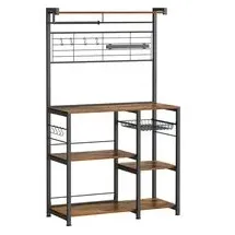 VASAGLE Küchenregal mit Magnetleiste für Messer und 12 Haken vintagebraun-schwarz