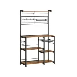 VASAGLE Küchenregal mit Magnetleiste für Messer und 12 Haken vintagebraun-schwarz