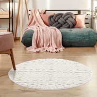 Carpet City "Focus 3382", beige Creme H:20mm Ø:200cm, Polypropylen, Teppiche, Boho-Teppich, Hochtief-Muster/ 3D-Effekt, für Wohnzimmer, Schlafzimmer