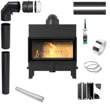 Kamineinsatz KRATKI FLOKI 10kW Ø200 schwarz ECO Rohr und Lüftungsset