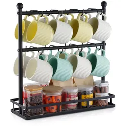 VEVOR Kaffeetassenhalter 16 Haken Tassenregal Tassenständer 2-stöckig Schwarz