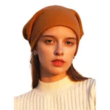 Prettystern Rollkante Damen lässig Kaschmir-Wolle Cashmere Beanie Strick-Mütze Karamelle-Braun - Einheitsgröße