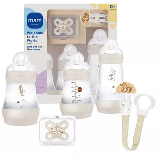 MAM 5-tlg. Starter Set Welcome to the world - 3 PP-Flaschen Easy Start Anti-Colic, Schnuller Start & Schnullerkette - Beige
