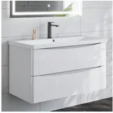 duschspa Waschtisch Waschbecken mit Unterschrank Waschtischunterschrank Smiley, Badmöbel in Breite 50/60/80/90/100 cm weiß 101 cm x 58 cm x 47 cm
