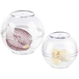 Relaxdays Zwiebeldose 2er Set, Frischhaltekugeln Knoblauch & Zwiebeln, Kühlschrank, Kunststoff, 7 & 9 cm Ø, transparent