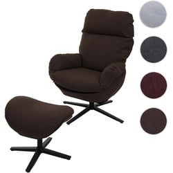 Relaxsessel + Hocker HWC-L12, Fernsehsessel Sessel Schaukelstuhl Wippfunktion, drehbar, Metall Stoff/Textil ~ braun