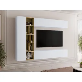 Mirjan24 Wohnwand, Weiß, Beige, Holzwerkstoff, Rechteckig, 224x160x33 cm, Wohnzimmer, Wohnwände, Wohnwand-Sets