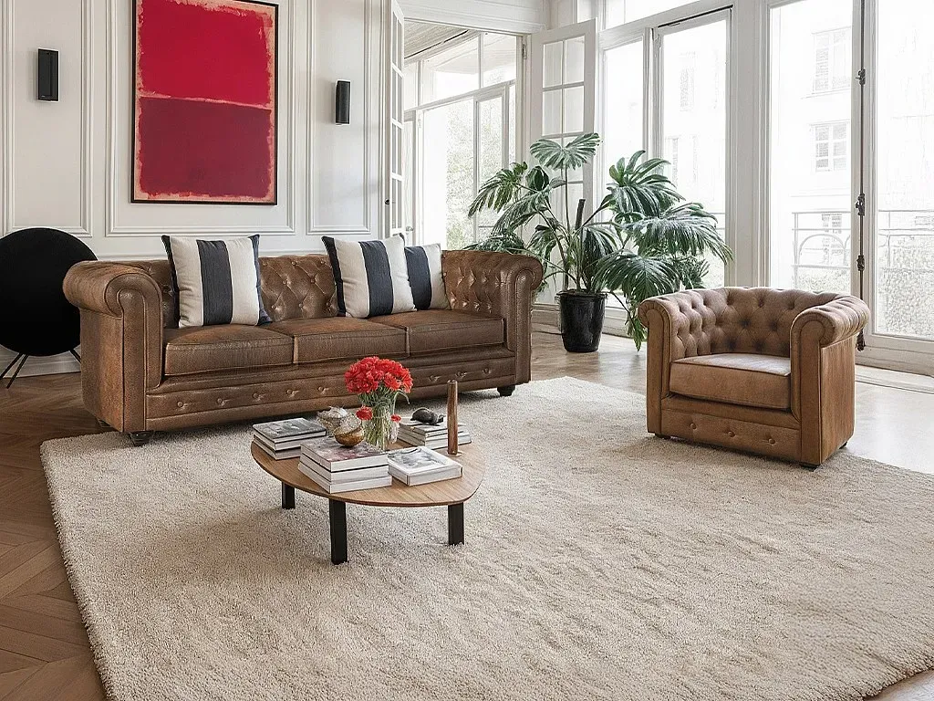 Couchgarnitur 3+1 - Microfaser - Vintage-Look - CHESTERFIELD