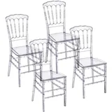 Baroni Home Set aus 4 transparenten Polycarbonat-Stühlen, Elegantes stapelbares und wasserfestes Design für Wohnzimmer, Esszimmer, Schlafzimmer, 38X38X91 cm, Bambus