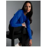 TRIGEMA T-Shirt "TRIGEMA Langarmshirt aus 100% Baumwolle", Damen, Gr. L, blau (royal), Single Jersey, 100% Baumwolle, Basic, lang, Rundhals, Shirts T-Shirt