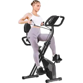 Dskeuzeew Heimtrainer Fahrrad Klappbar für Zuhause - BIGZZIA 4-in-1 Heimtrainer mit 8 Stufen verstellbarem Magnetwiderstand und Spannseil, klappba... - Schwarz