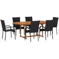 vidaXL Polyrattan Garten-Essgruppe 7-tlg. schwarz 3070758