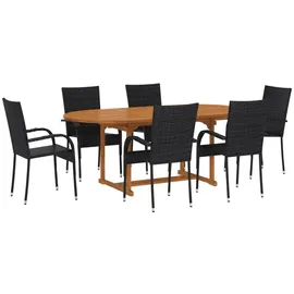 vidaXL Polyrattan Garten-Essgruppe 7-tlg. schwarz 3070758