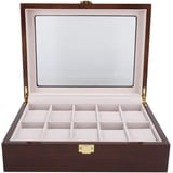 Aoutecen Uhrenbox 10 Gitter Uhrenetui für Herren Damen Abnehmbares Kissen Uhrenbox Organizer Holz Uhrenzubehör für Uhr Schmuckaufbewahrung