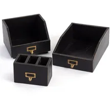 DESIGN DELIGHTS Organizer-Set Schreibtisch Holz 16x21x24 cm Schwarz 3 St.