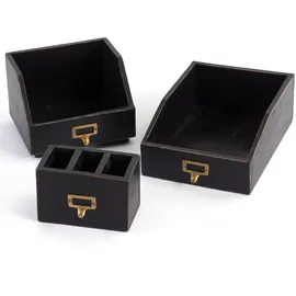 DESIGN DELIGHTS Organizer-Set Schreibtisch Holz 16x21x24 cm Schwarz 3 St.