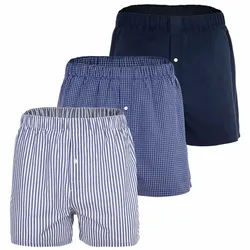 LACOSTE Herren Web-Boxershorts, 3er Pack - Unterwäsche, Baumwolle, Knopf, gemustert Blau S