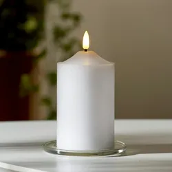LED Stumpenkerze Flamme Echtwachs warmweiße 3D Flamme H:15cm Batterie Timer weiß