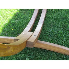 ALEOS. 320cm Hängemattengestell SOSUA Hängematte mit Gestell aus Holz Lärche mit grün gestreifter Stabhängematte