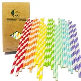 7 Farben Bunte Gestreifte Papier Strohhalme, 100 Stück Party Cocktail Trinkhalme, 100% Biologisch Abbaubare Trinkhalme Geeignet für Party Decoration